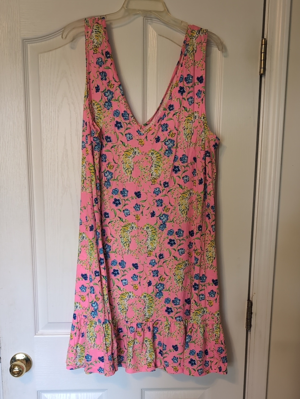 Lilly Pulitzer XXL Pink Floral V-Neck Ruffled Hem Mini Dress